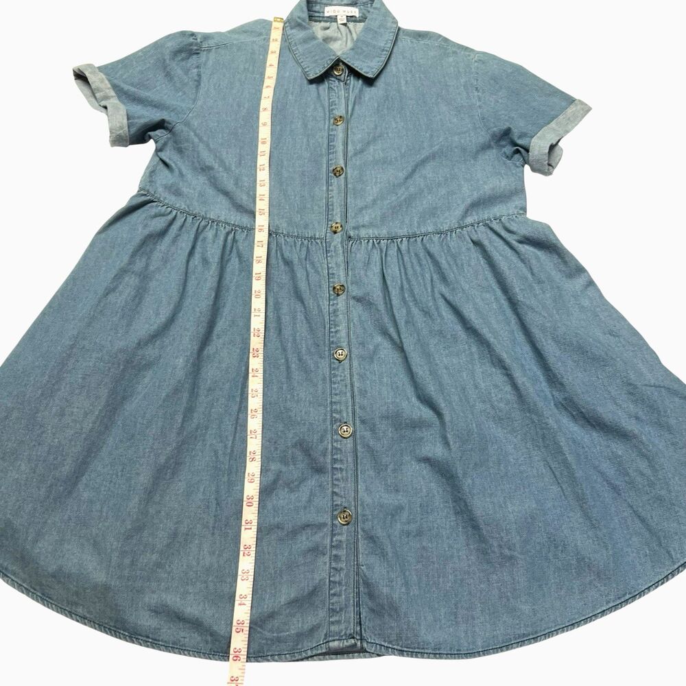 Miou Muse Light Denim Babydoll Dress Cuff Sleeve Tiered Back Button Front Large - Picture 13 of 13